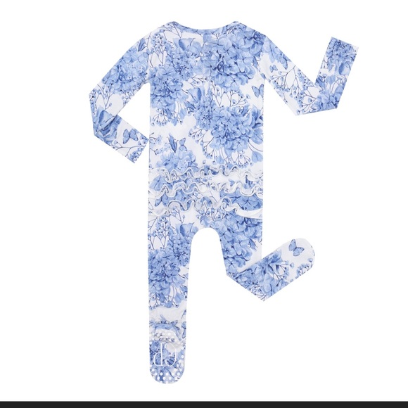 Blue floral Bamboo Footies with anti-slip grips. Multiple sizes - Picture 2 of 5